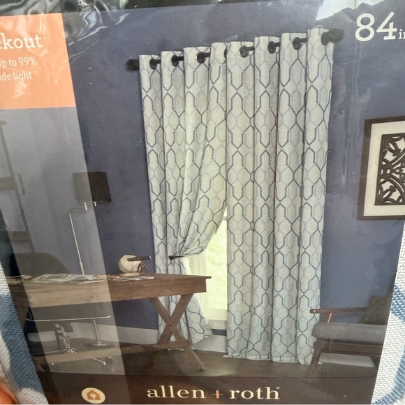 Allen + Roth Gray and blue  Geometric blackout Curtain Panel - Picture 3 of 9